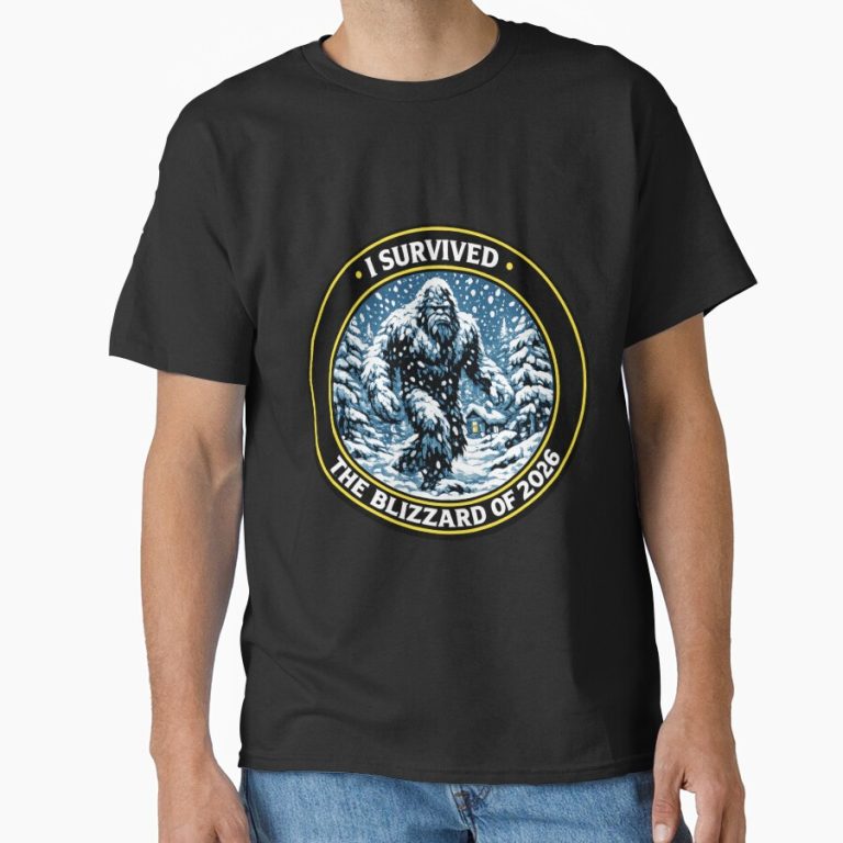 I Survived the Blizzard of 2026 Bigfoot Badge funny t-shirt design