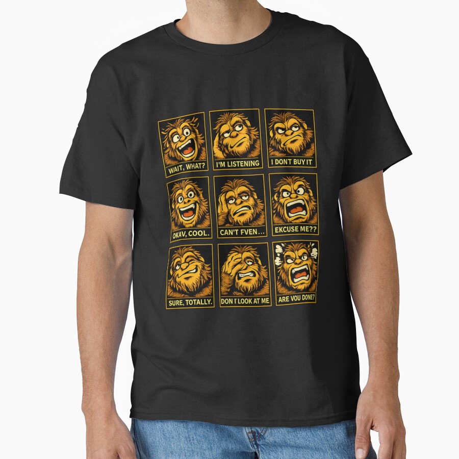 Bigfoot Moods Reaction Grid – Funny Sasquatch Faces funny t-shirt design